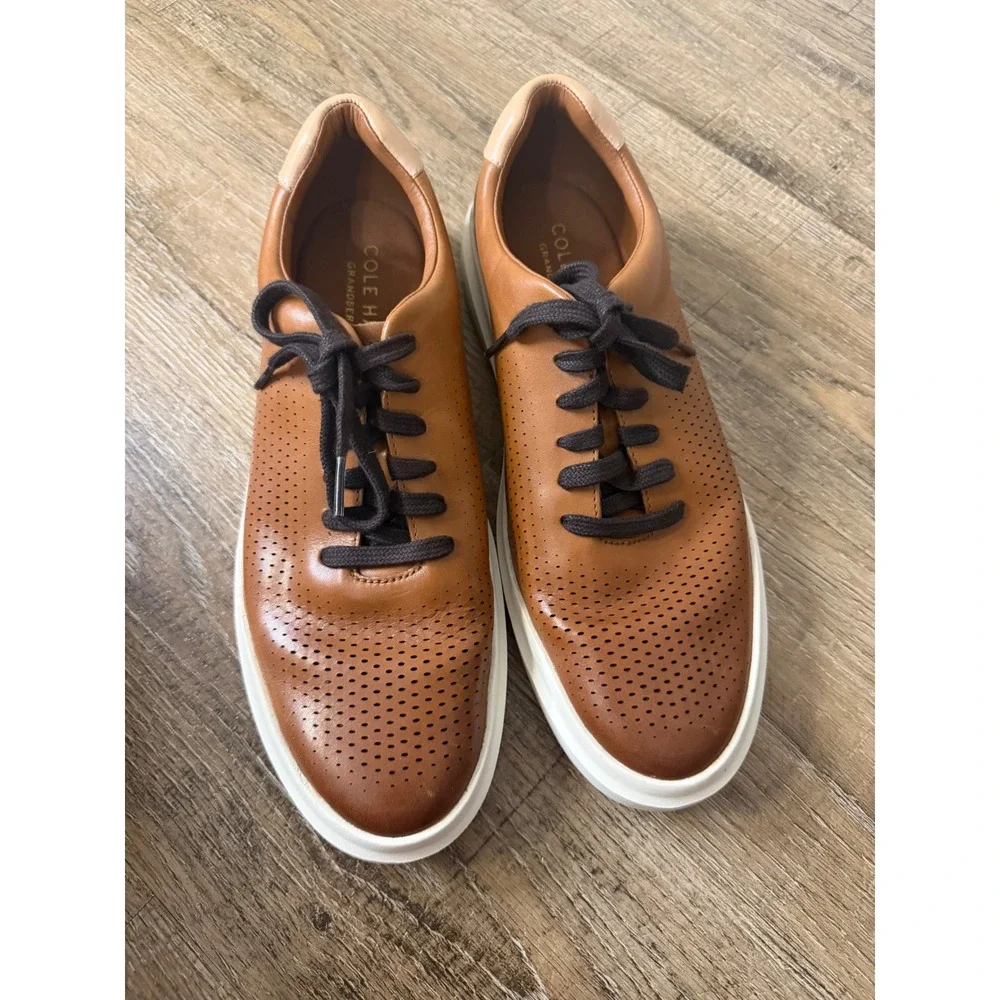 Cole Haan Grand Crosscourt Perforated Leather Sneakers British Tan Mens 10